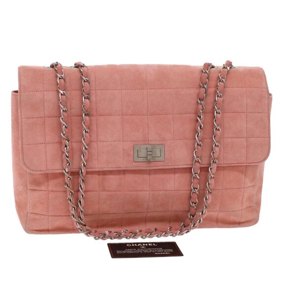 CHANEL Choco Bar Chain Shoulder Bag Suede Pink CC - Picture 1 of 15